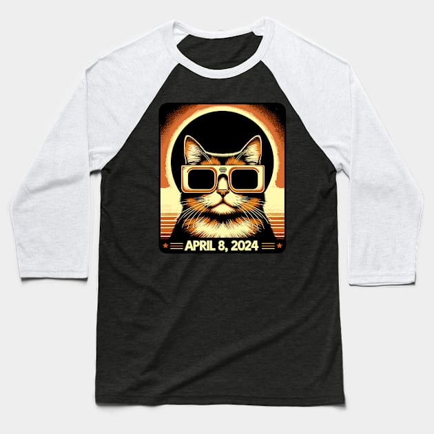 Cat in Eclipse Glasses Totality 2024 Total Solar Eclipse Baseball T-Shirt by KsuAnn